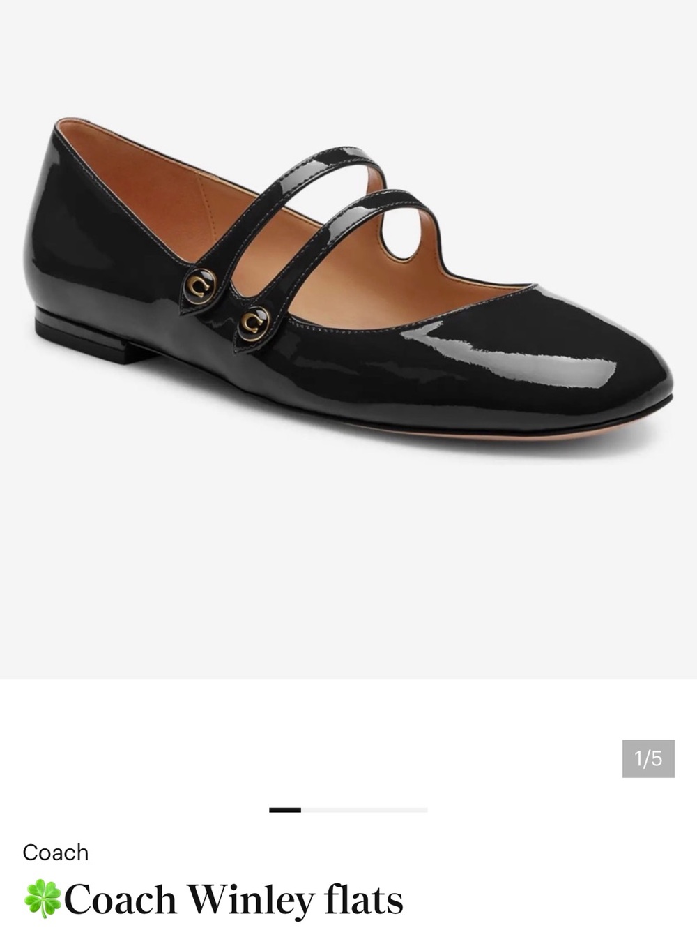 NWOT Coach Black Patent Double-Strap Mary Jane Flats